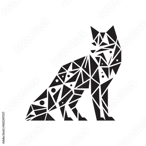 Tribal Arctic Fox Silhouette with Decorative Swirls Curved Lines and Cutout Patterns Perfect for Cricut and