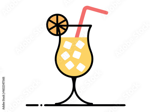 Refreshing Yellow Cocktail with Orange Slice and Ice Cubes drink beverage