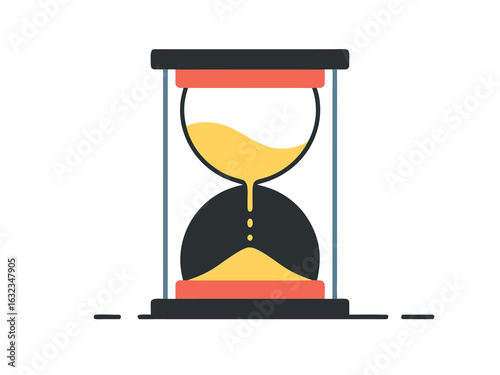 Flat design hourglass with yellow sand falling on a white background time timer