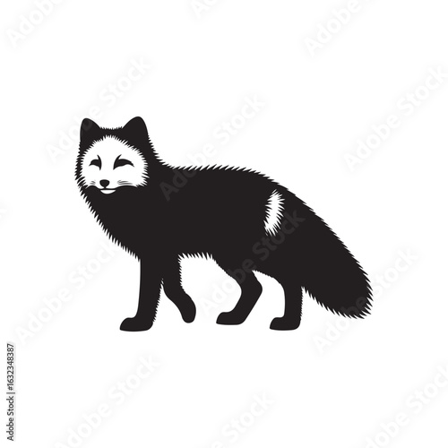 Solid Black Arctic Fox Silhouette Vector Design Isolated on White Perfect for Cricut Laser Cutting and Craft