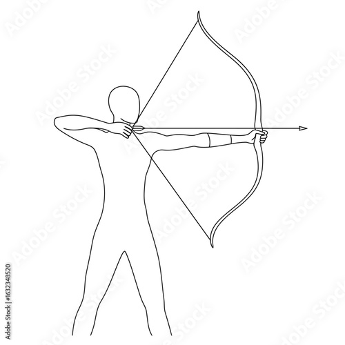 An outline of an archer pulling back a bowstring while aiming a bow and arrow.