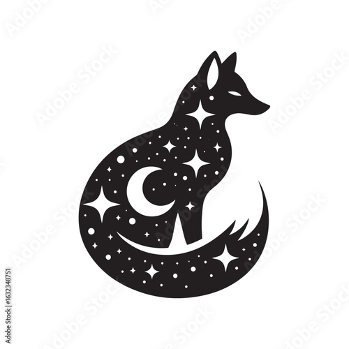 Boho Arctic Fox Silhouette with Tribal Feathers Crescent Moons and Decorative Dots for Cricut and Laser Cut Crafts
