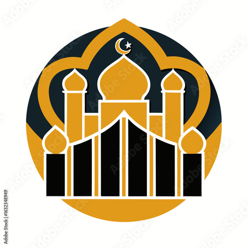 Modern business chart overlay featuring a subtle mosque silhouette symbolizing growth progress and cultural integration in financial or economic contexts