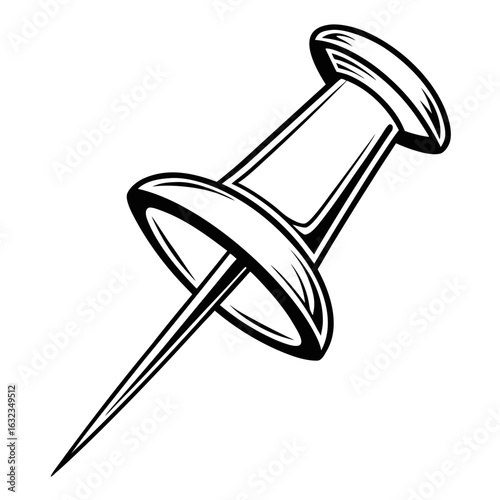 Classic Thumbtack: A stark monochrome view of a classic thumbtack with clean lines and a sharp point, exuding functionality and simplicity. 
