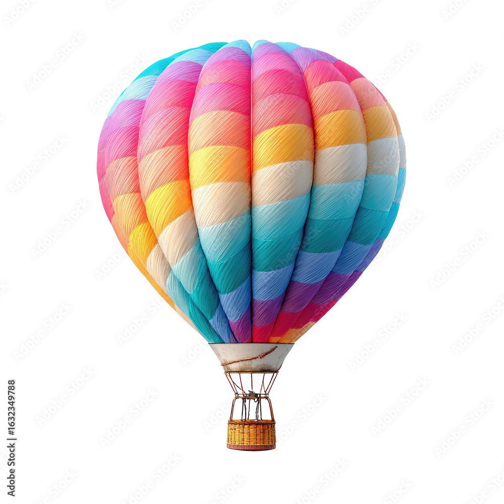 Naklejka premium Colorful hot air balloon, vibrant hues, 3D rendered, isolated