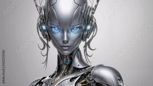 futuristic humanoid robot with intricate mechanical details on simple background for use in technology, sci fi, or robotics projects