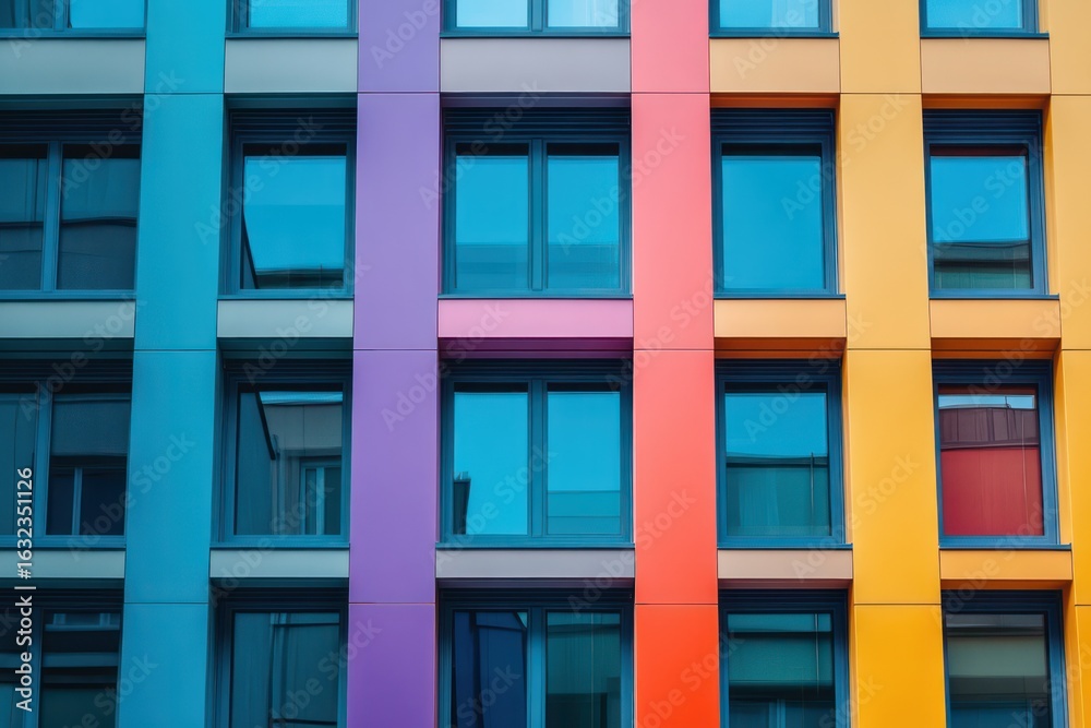 Obraz premium Modern Facade with Rainbow Windows