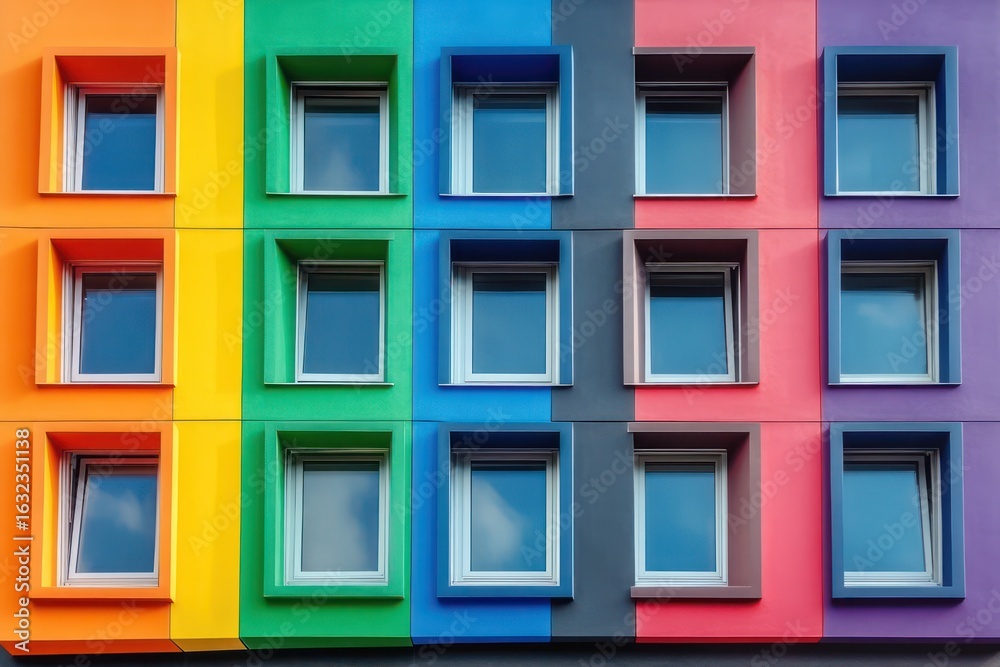 Fototapeta premium Modern Facade with Rainbow Windows
