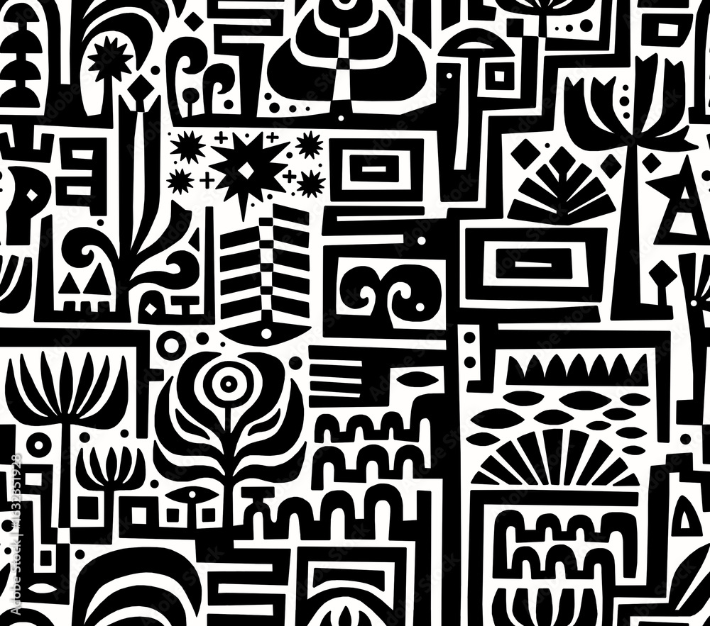 custom made wallpaper toronto digitalA black and white hand-drawn drawing in the Mexican style.Seamless pattern.