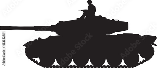 Silhouette of Tank in Action: This stark, monochromatic image presents a commanding silhouette of a military tank. A symbol of strength and strategic power.