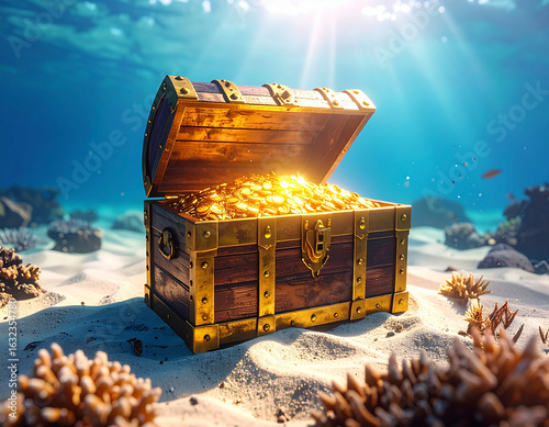 Sunken Golden Treasure Beneath the Sea