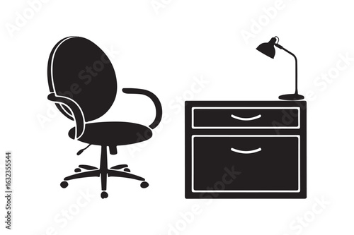 Office furniture silhouette swivel chair and filing cabinet with lamp