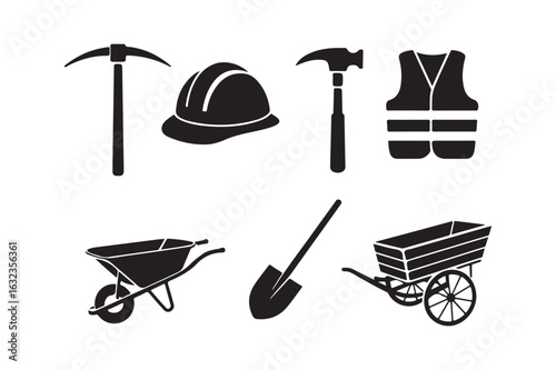 Construction and safety equipment icons for manual labor