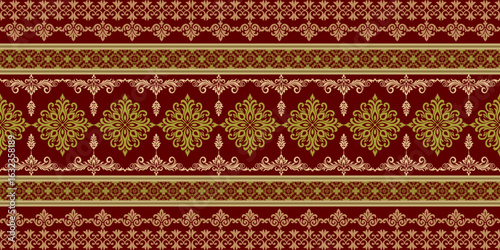Seamless Pink Damask Floral Fabric Pattern uses soft, warm tones and is arranged symmetrically, creating a luxurious and elegant feel. It can be used for textiles such as rugs, shawls, dresses, capes,