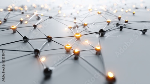 Glowing interconnected nodes network connections lights