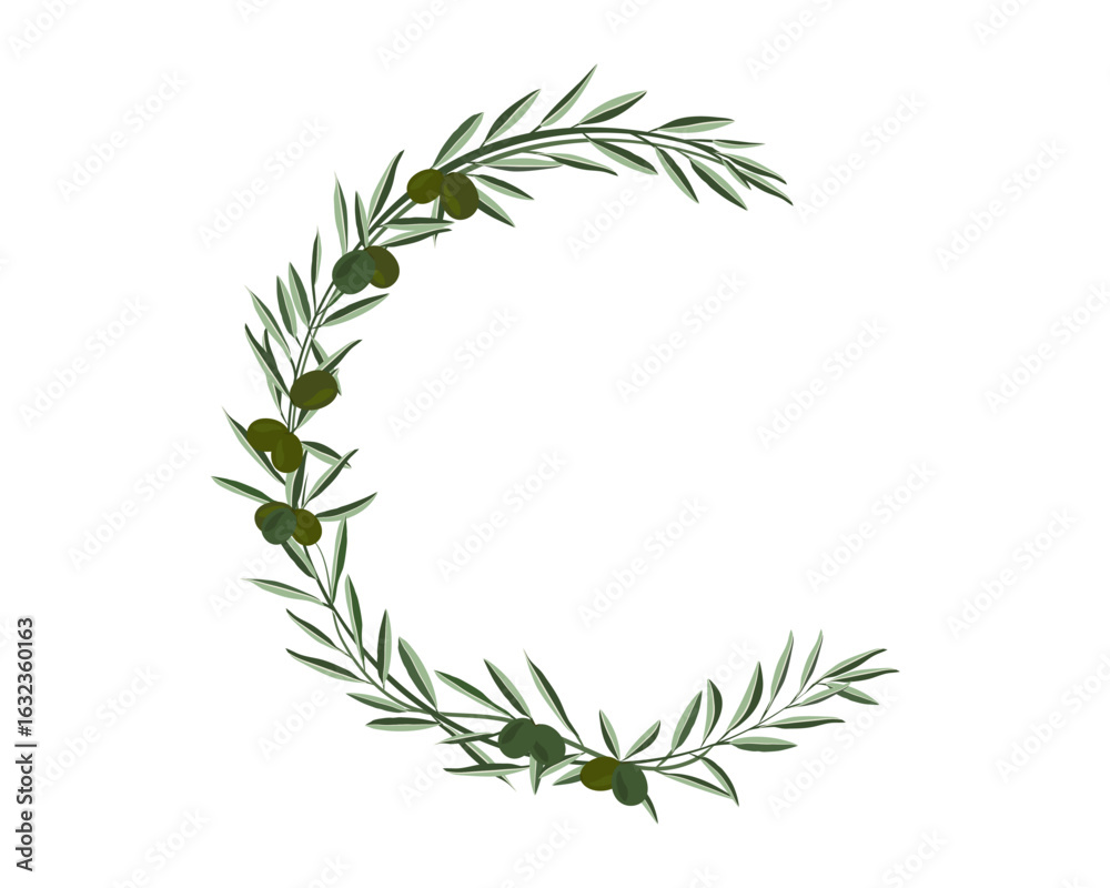 Obraz premium Decorative floral frame with green olive isolated on white background