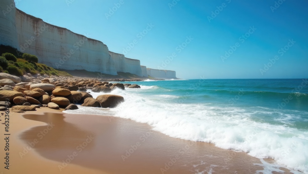 Obraz premium Stone Path Leads Through Garden Archway to Tranquil Waterfall View