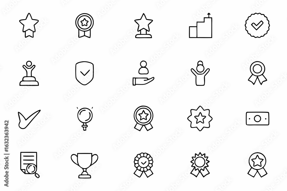 Fototapeta premium Crafted for professional use, this vector pack illustrates symbolic rewards in a minimalist outline perfect for brands, HR materials, and corporate identity.