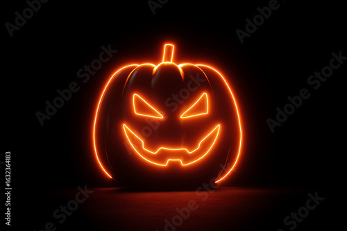 Glowing Halloween Pumpkin with Sinister Face Illuminated Against Dark Background
