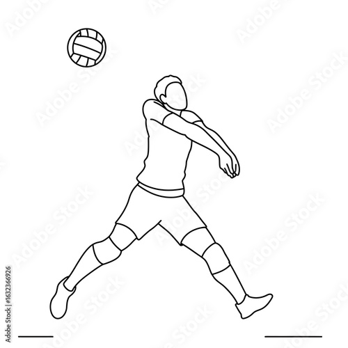A simple line drawing of a male volleyball player in a dynamic pose bumping the ball.