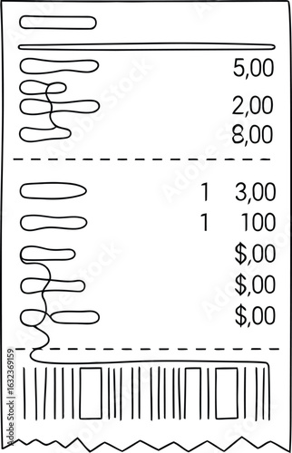 Close up of a receipt showing a list of items purchased with their corresponding prices and the total amount due