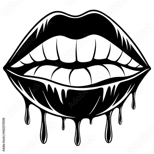 Parted lips. Dripping with pink paint lips Creative vector cartoon illustration