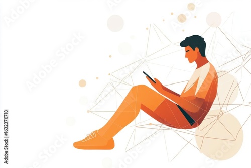 A Person Uses Cellphone with Connected Network, and Modern Concept Theme