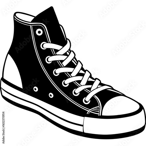 Continuous singleline hightop sneaker vector illustration for minimalist editable style vector illustration