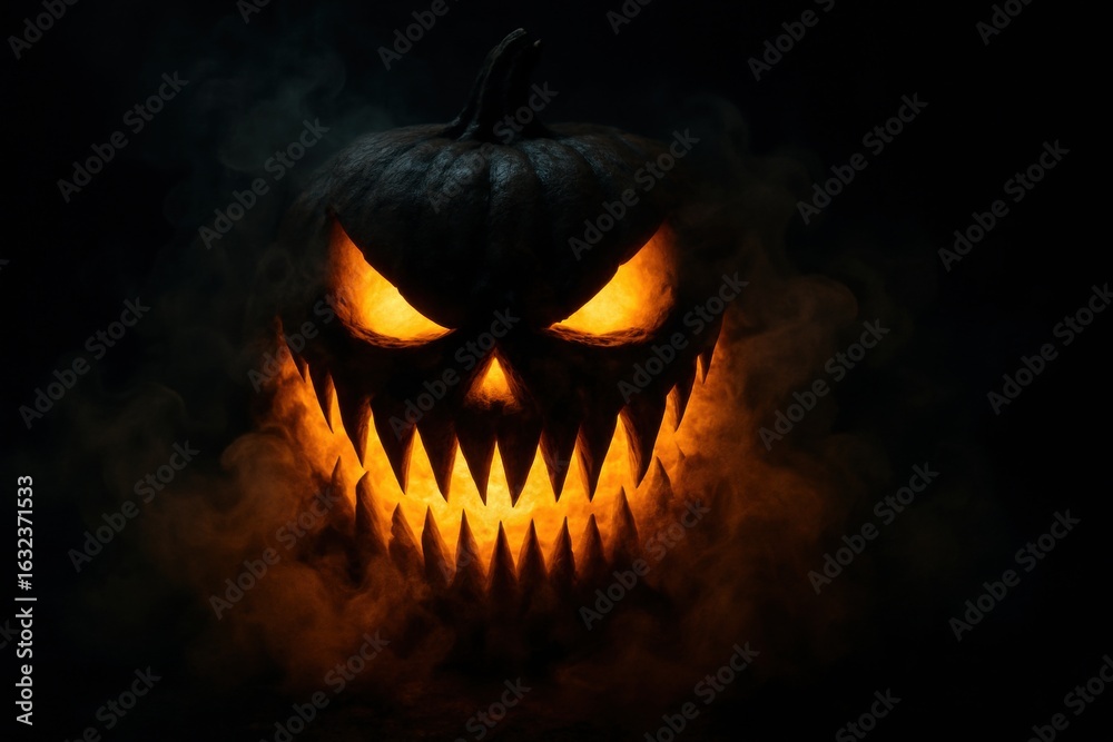 Fototapeta premium Halloween scary jack o lantern in the night. 