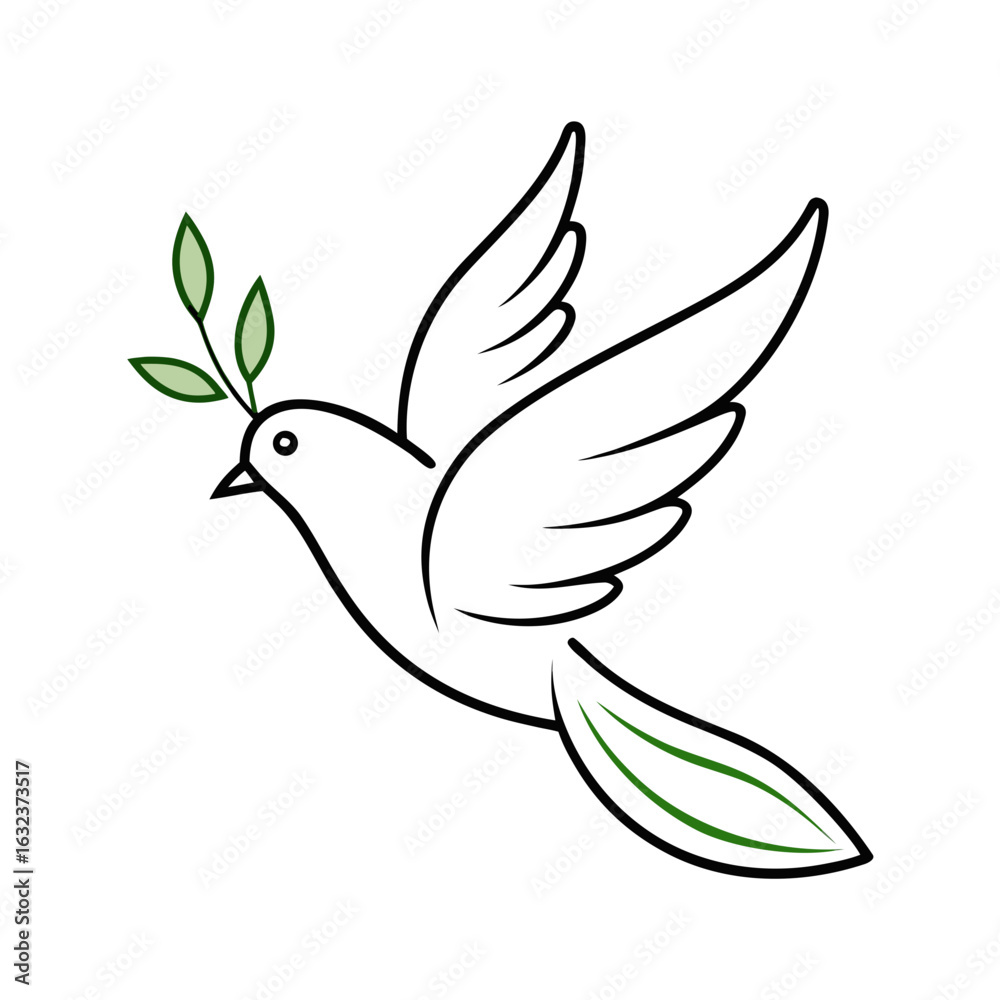 Fototapeta premium Dove with olive branch – minimalist peace icon