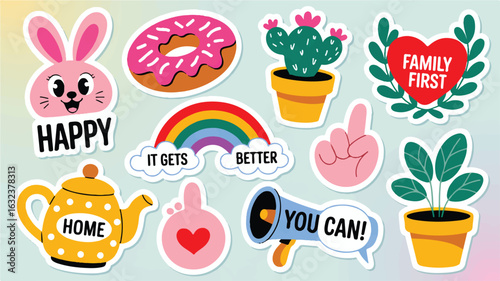 Whimsical Kawaii Stickers with Positive Messages cute