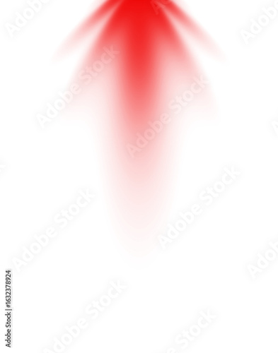 Abstract red spotlight arrow shape on transparent background with glowing light effect