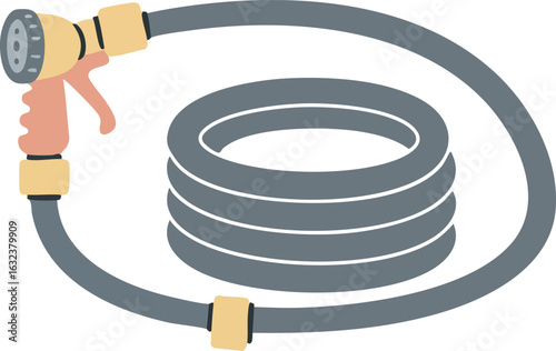 Flat Vector Illustration of Garden Hose with Spray Nozzle