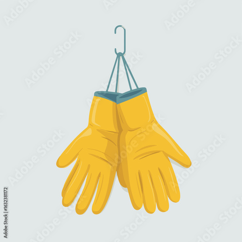 Cartoon Yellow Rubber Gloves Hanging on Hook