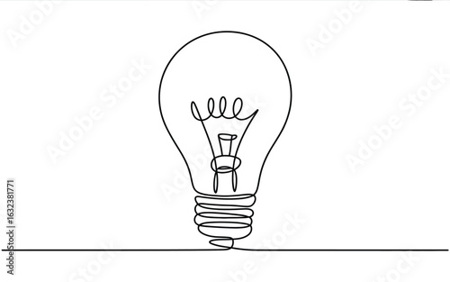 Minimalist single line drawing of a light bulb