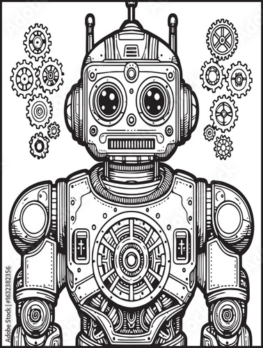 Printable robot coloring sheet for kids and adults