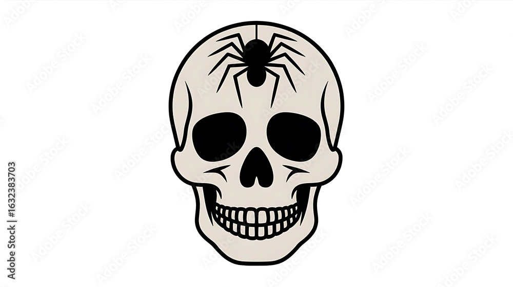 Obraz premium Skull with spider, spooky graphic design. 