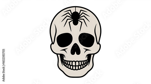 Skull with spider, spooky graphic design.
