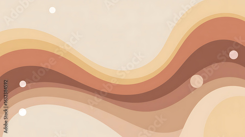 Abstract layered wavy shapes in warm earthy tones.
