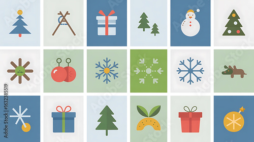 Christmas icons in flat design style.
