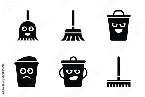 Cleaning tools with expressive faces broom dustpan