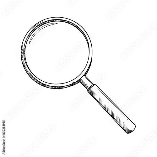Hand-drawn magnifying glass. Simple line sketch in minimalist style  