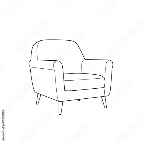 Minimalistic line drawing of an armchair in Scandinavian style. Simple line sketch in minimalist style  