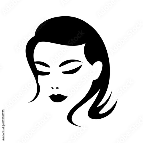 Classic monochrome graphic showcases a woman's face, suitable for beauty branding and logo concepts for salons or cosmetic lines.