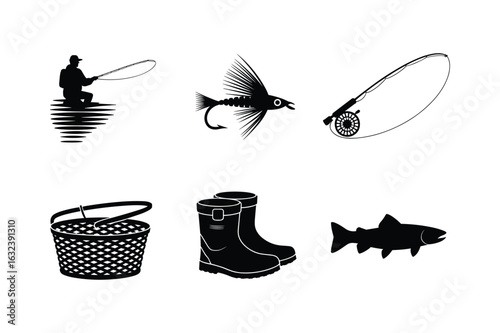 Fisherman fly fishing rod boots basket fish lure reel