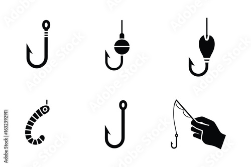 Fishing hooks lures and bait icons fishing lure fishing bait