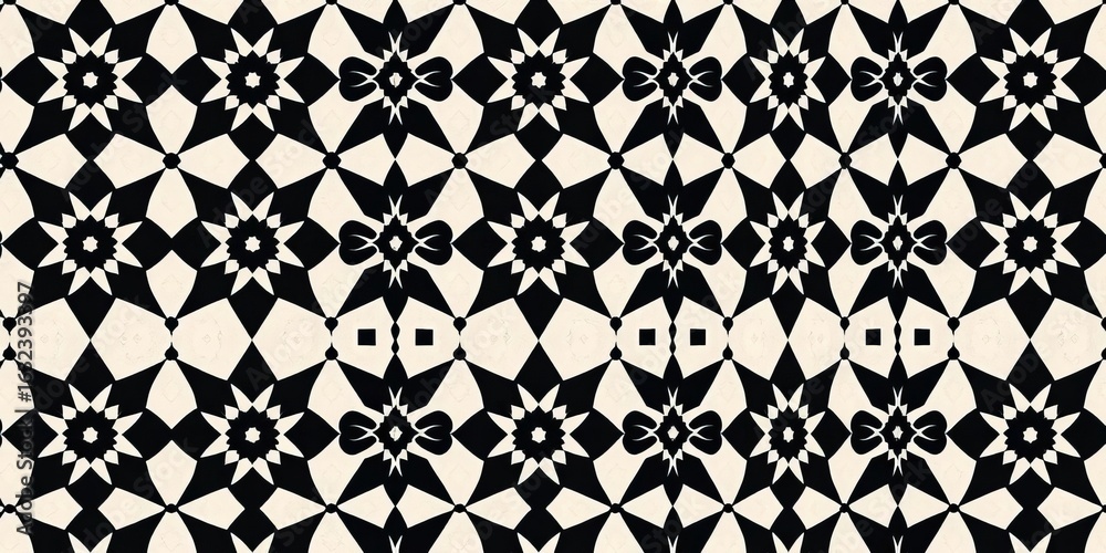 Seamless black & white ceramic tile pattern; geometric Arabic shapes Mediterranean style Vector texture, seamless, home Seamless black & white ceramic tile pattern; geometric Arabic shapes Mediterranean style Vector texture, seamless, home