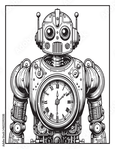 Friendly robot to color: Printable coloring page for kids and adults