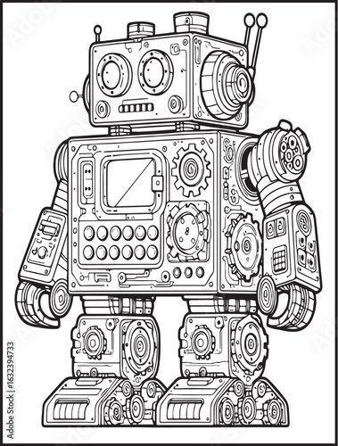 Friendly robot to color: Printable coloring page for kids and adults