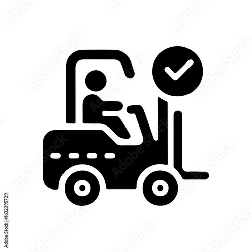 Approved forklift graphic in solid black, a clear and concise icon for industrial safety and certified equipment operations.